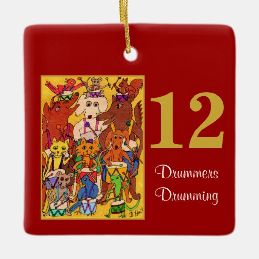 12 Drummers Drumming Cute Animals & Typografie Keramisch Ornament (Voorkant)