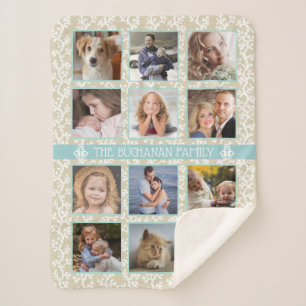 12 Familie Photo Collage Beach Coral Nautical Easy Sherpa Deken