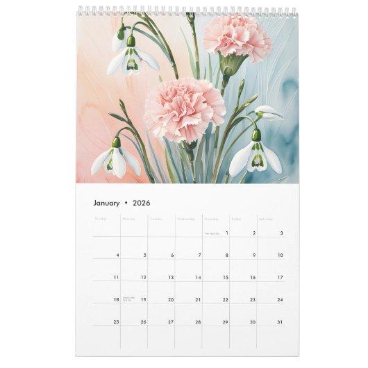 12 Fleurs du mois de naissance 2025 Calendrier mur (Jan 2026)