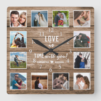 12 Foto Collage 5 Jaar Houten Huwelijksjubileum   Vierkante Klok
