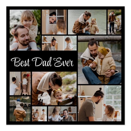 12 Foto Collage Best Dad Ever Glossy Perfect Poster (Voorkant)