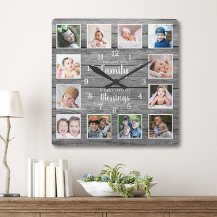 12 Foto Collage Familie Zegeningen Citaat Grijs Ho Vierkante Klok