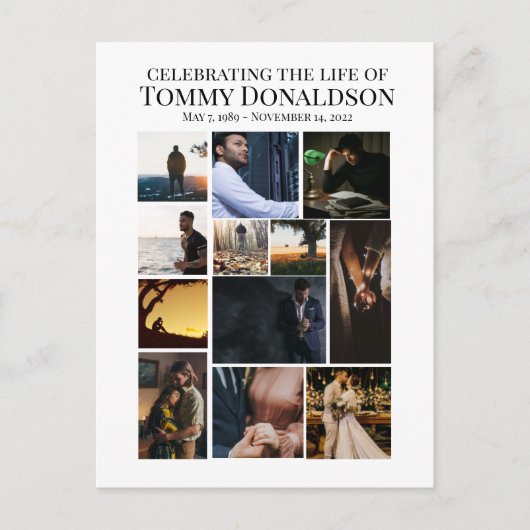 12 Foto Collage Funeral Briefkaart (Voorkant)