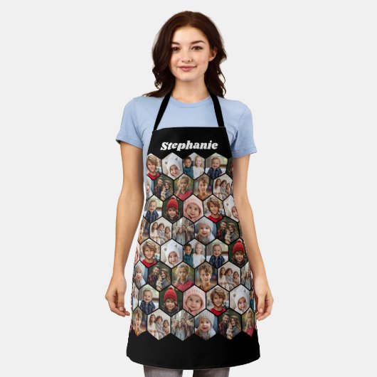 12 Foto Collage honingraat hexagon Random Pattern Schort (Gedragen)