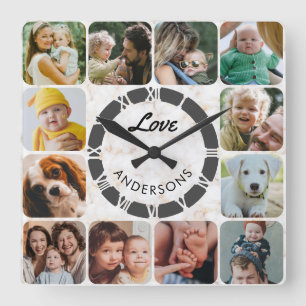 12 Foto Collage Houten Familie Liefde Vierkant Wan Vierkante Klok