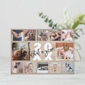 12 Foto Collage Jaaroverzicht Rustic Grenen Hout Feestdagenkaart (Staand voorkant)