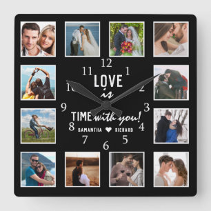 12 Foto Collage Love Quote Wedding Jubileum Vierkante Klok