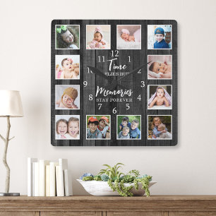 12 Foto Collage Time Herinneringen Quote Zwart Hou Vierkante Klok