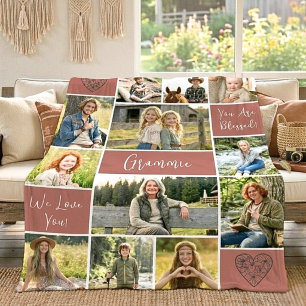 12 Foto Oma Naam Boho Mauve Gezegende Aandenken Fleece Deken