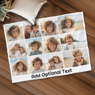 12 Foto Raster Collage - Wit - Mod Type Zwart Fleece Deken
