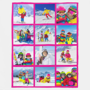 12 Foto-rastercollage Roze Fleece Deken