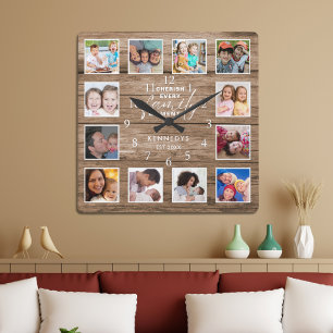 12 Foto van Collage Family Quote Reclaimed Wood Vierkante Klok