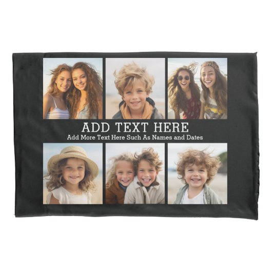 12 Fotocollage - 6 aan elke kant - plus tekst Kussensloop (Voorkant)