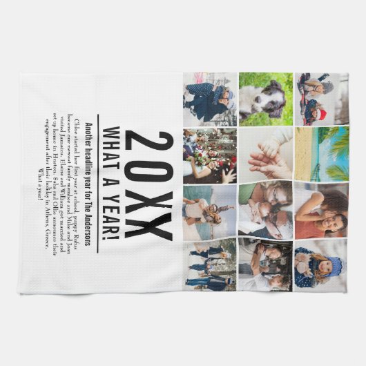 12 Fotocollage Familie Jaar in Review Modern Theedoek (Horizontaal)