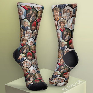 12 Fotocollage - funky zeshoek - Willekeurig patro Sokken