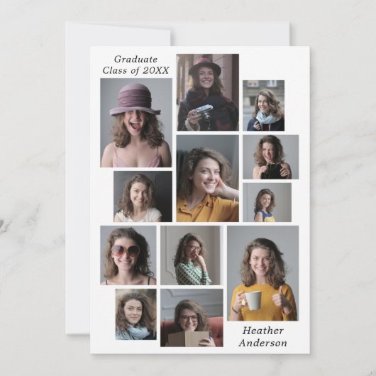 12 Fotocollage Gepersonaliseerde Afstuderen Naam & Aankondiging (Voorkant)