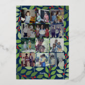 12 Fotocollage - Merry Script - Navy Botanical Folie Feestdagenkaart (Achterkant)