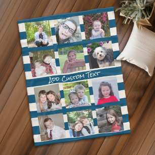 12 Fotocollage met preppy Blue Ivory Stripes Fleece Deken