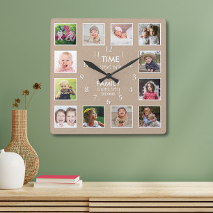 12 Fotocollage Tijd doorgebracht met Familie Quote Vierkante Klok