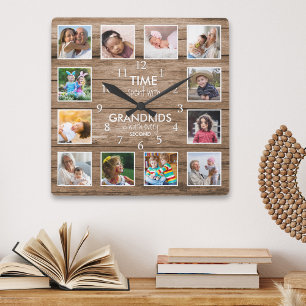 12 Fotocollage Tijd doorgebracht met kleinkinderen Vierkante Klok