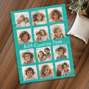 12 Fotoinstagram Collage met blauwgroen achtergron Fleece Deken