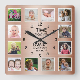 12 Fototijd doorgebracht met Family Quote Copper Vierkante Klok