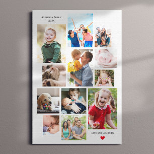 12 Geheugencollage van de fotoserie met hart Canvas Afdruk