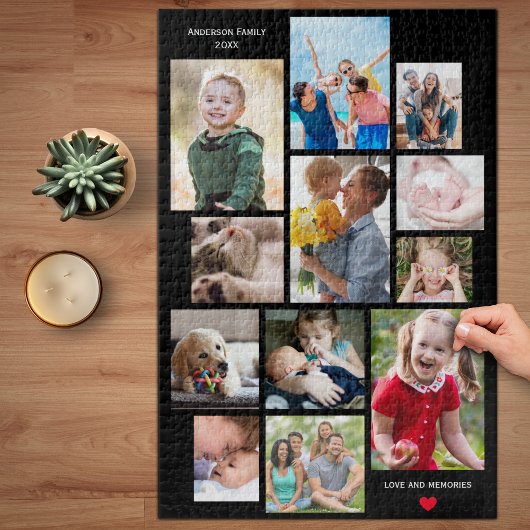 12 Geheugencollage van de fotoserie met hart op zw Legpuzzel