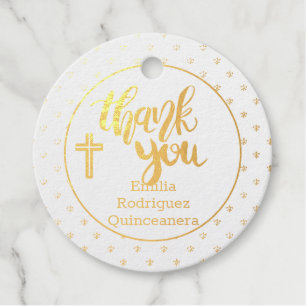 12 GOUDFOLIE Katholiek Kruis Dankjewel QUINCEANERA Bedankjes Labels