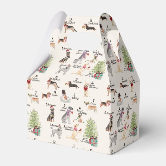 12 Honden van Kerstmis in Holiday Spirit Outfits Bedankdoosjes (Voorkant Zijde)