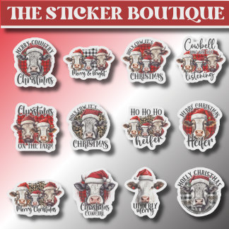 12 in een Boerderij-thema vakantie Koe kerst Sticker