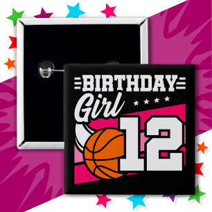 12 Jaar Oud Basketbal Party 12e Verjaardag Meisje Vierkante Button 5,1 Cm