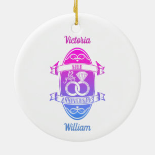 12 jaar traditionele Zijde 12e trouwdag rond de 12 Keramisch Ornament