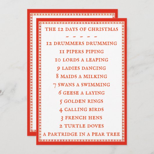 12 JOURS LYRICS 5x7 Carte plate II (Devant / Derrière)