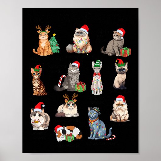 12 Katten van Kerstmis Grappige Kerstkat Liefhebbe Poster (Voorkant)