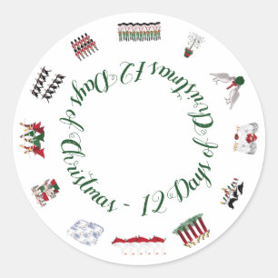 12 kerstdagen in een cirkel van rood en groen ronde sticker