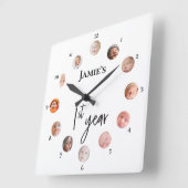 12 maanden aangepaste foto's Baby's 1e jaar Vierkante Klok (Hoek)