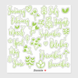 12 Maanden Calligrafie Bladstickers Groen Sticker