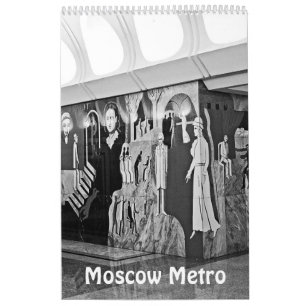 12 maanden metrostation Moskou in zwart-wit Kalender