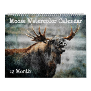 12 maanden - Moose Waterverf Painting Wildlife Art Kalender