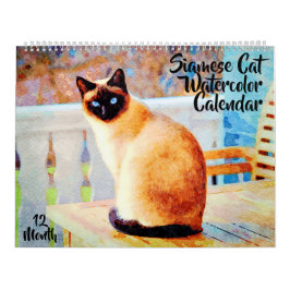 12 maanden Prachtige Siamese katten Waterverf schi Kalender