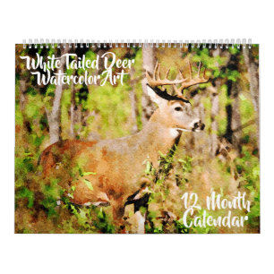 12 maanden - Whitetail Deer Waterverf Wildlife Art Kalender