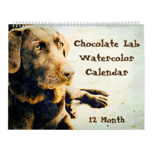 12-maands Chocolate Lab-honden Waterverf-cadeau Kalender