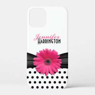 12 Mini Pink Gerber Daisy Black Polka Dot iPhone 6 coque