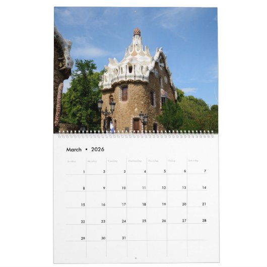 12 mois Park Guell, calendrier photo de Barcelone (Mar 2026)