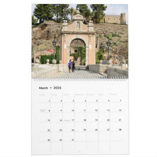 12 mois Tolède, Espagne calendrier mural (Mar 2026)