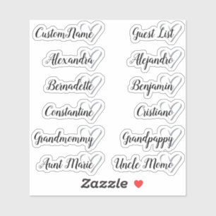 12 Namen Aangepaste Gastenlijst Kalligrafie Grijs  Sticker