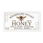 12 oz hexagon Honing Label met honingbij honingraa (Voorkant)