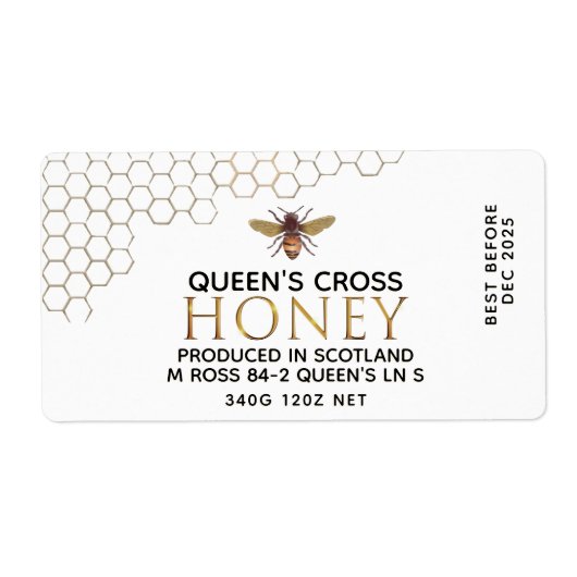 12 oz Honey Hex Jar Étiquette avec peigne de miel (Devant)