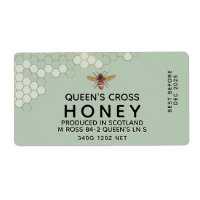 12 oz Honey Hex Jar Étiquette avec peigne de miel 